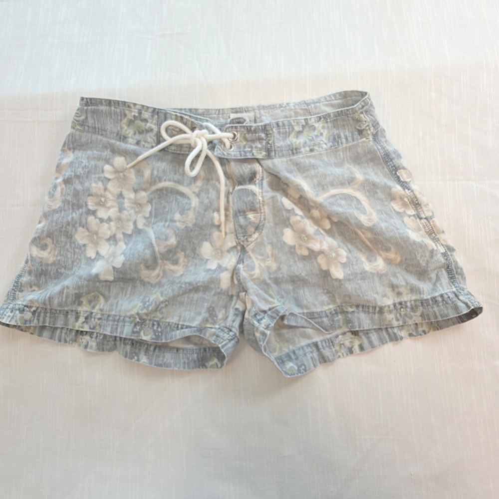 OP Board Shorts Women Size 3 Blue Good Floral Cotton Low Rise Y2K Surf